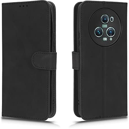 MOJIA Flip Brieftasche Handyhülle für Honor Magic5 Pro 5G (Magic 5 Pro), PU Dünne Magnetische Hülle Klapphülle Schutzhülle mit Kartenfach und Standfunktion. Schwarz