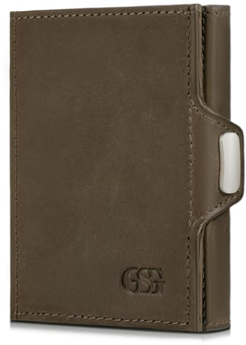 GSG Slim Wallet mit Münzfach RFID-Schutz Klein Geldbörse Herren & Damen Mini Kartenetui Kreditkartenetui Portmonee Leder Portemonnaie Geldbeutel Braun