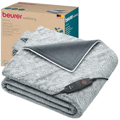 Beurer Termocoperta Beurer HD 75 Nordic Grey Green Planet coperta termica traspirante in grigio di tendenza in materiale riciclato, 6 livelli di temperatura di cui 2 ECO e spegnimento automatico