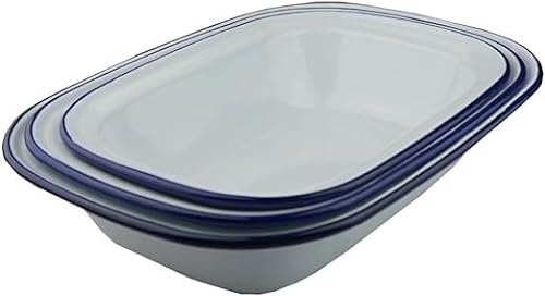 Lucaro - Set of 3 - Enamel Oblong Pie Dishes - 20cm, 22cm, 24cm Vintage Design, Suitable for Oven and Stove, Dishwasher Safe, Tray, Tin