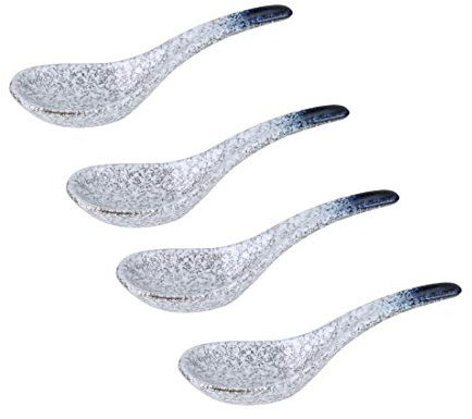 Cucharas soperas Asiáticos cerámica sopa cucharas de té de cucharas 5.3in larga serie de 4 estilo japonés chino de cerámica cucharadas soperas Cucharas de postre (Size : Curved spoon-E)