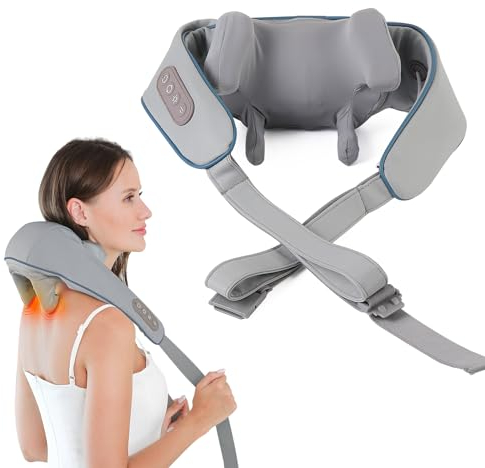 Nackenmassagegerät mit Wärme, Kabelloses Nackenmassagegerät zur Schmerzlinderung, elektrische Shiatsu Schulter Massagegerät mit verstellbaren Trägern für oberen unteren Rückens, Taillenmuskel