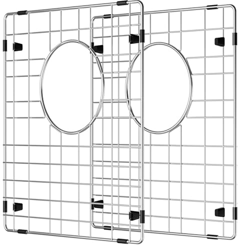 SlimmKISS Sink Rack,Sink Protectors for Kitchen Sink,Stainless Steel Sink Grid for Bottom of Sink,Metal Sink Grate with Strainer,Rear Drain for Double Bowl with Corner Radius,13X 15,2 Packs