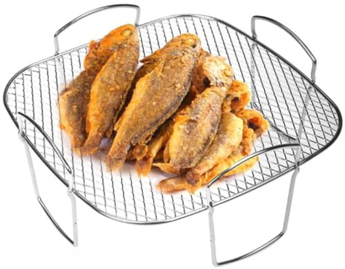 Air Fryer Rack Stainless Steel BBQ Grill Rack with 4 Legs Multi-purpose Single Layer Airfryer Rack General Air Fryers Accessory Fryer Roasting Oven Microwave 8 Inch