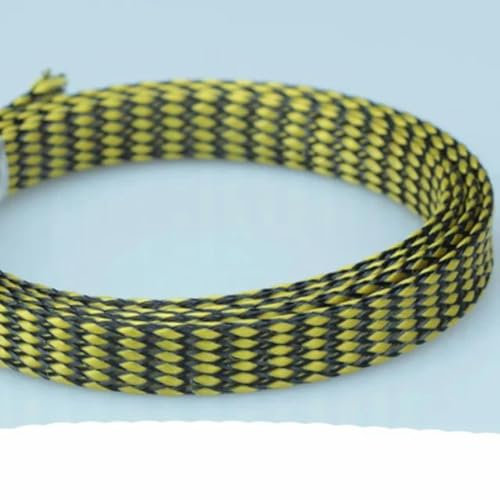 2/5M Braided Cable Sleeve Width 4/8/12mm Insulation Expandable Braided Sleeving Soft PP Cotton Yarn Cable Wire Sheath-yellow black-Width 4mm-5 Meters