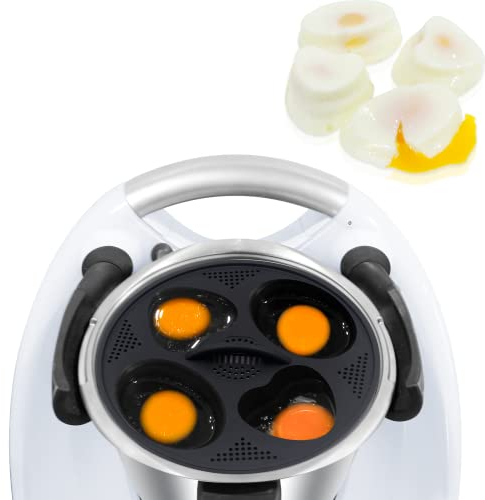 Pochierer Eierkocher 4-eier Zubehör für Thermomix TM6 TM7 - Eierformer für Gekochte Eier, Frühstück Eierdampfer, Pochierte Eier Form für Thermomix TM6 TM7, Silikon, Liebevoll, Zusammenklappbar