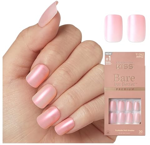 KISS Bare-But-Better Premium Press On Nägel - Spicy Rosa, Kurze Squoval-Form - 30 Press On Kunst-Nägel zum Aufkleben DIY, 2g Nagelkleber, 1 Maniküre-Stäbchen, 1 Mini-Feile