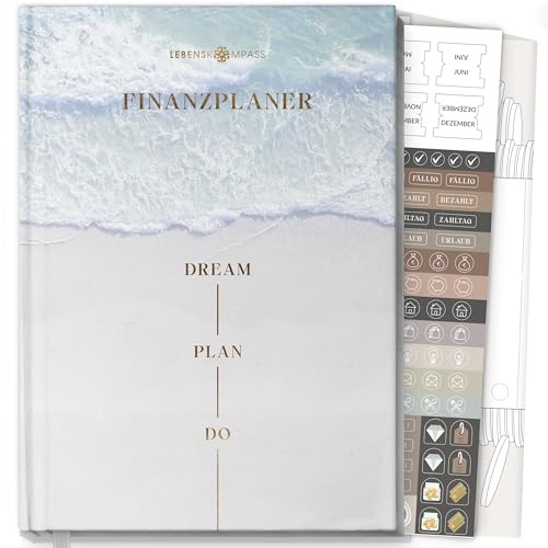 Budgetplaner von Lebenskompass® - Undatierter Finanzplaner für 12 Monate - Kontrolliere Dein Budget und Deine Ausgaben - organisiere Deine Finanzen und lerne mit dem Planer zu sparen - Glanz