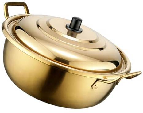 PRETYZOOM pot de nouilles instantanées cuiseurs à pâtes casserole spaghetti marmite double anses faitout de cuisine marmite de ramen coréenne pot à soupe pour Métal