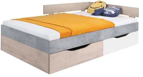 Lomadox Bett Jugendbett 120x200cm in Beton weiß Eiche