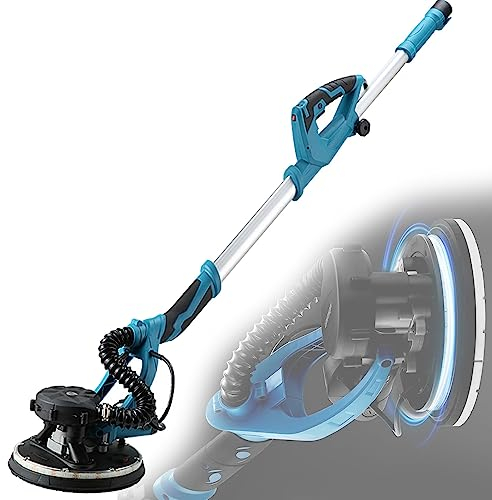 Trockenbauschleifer mit Vakuum, einstellbare Geschwindigkeit, mit LED-Leuchten, 1000–2100 U/min, Deckenschleifer mit ausziehbarem Schlauch, 5 einstellbare Geschwindigkeiten, hervorragende Staubentfe