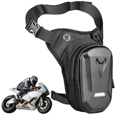 Benväska motorcykel, benväska för män och kvinnor, vattentät benväska, sport bältesväska, reflekterande, justerbar höftrem, bältesväska för löpning, cykling, motorcykel, sport, svart
