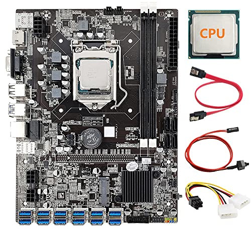 AMIUHOUN 12 GPU B75 Mining Motherboard+CPU+Power Cable+Switch Cable+ Cable 12X USB3.0(PCIE) LGA1155 DDR3 SATA3.0 for BTC/ETH