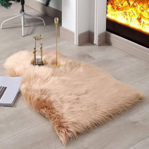 JXLOULAN Tappeto in finta pelliccia di pecora, 75 x 120 cm, morbido tappeto decorativo per soggiorno, pelo lungo, per sedie, divano, camera da letto, cameretta dei bambini
