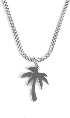 UNSHINEBAR Palme Kette mit Anhänger für Herren und Damen - Streetwear Cuban Halskette mit Palmen Anhänger aus Edelstahl und 18K Gold - Wasserfeste Kette - 50-55cm Länge verstellbar