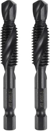 QUARKZMAN 2 Piezas Barrenas de Taladro y Roscado Combinadas Métricas M10 x 1.5 Rosca Vástago Hexagonal de 1/4 Recubierto de Nitruro Machos de Roscar de 4341 Acero de Alta Velocidad