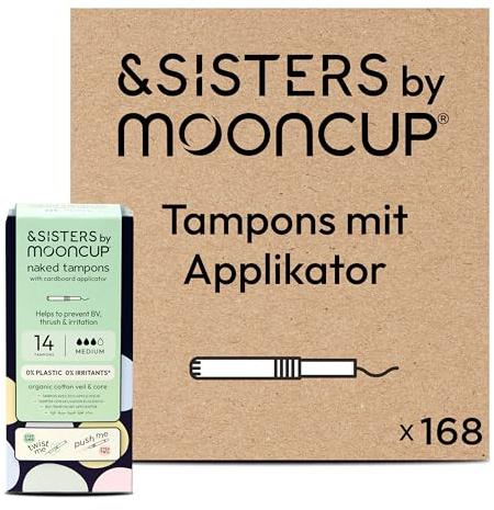 Mooncup Applikator Tampons - Sensible Haut - 168 Stück, Super | Plastikfreie Bio-Baumwoll-Tampons gegen Reizungen - Umweltfreundlicher Pappe-Applikator für Komfort & Pflege