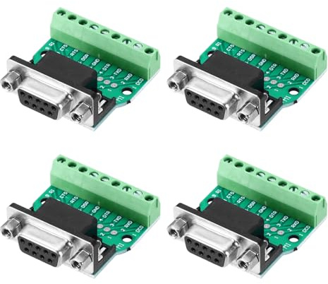 sourcing map DB9 Breakout Connector/RS232 Serial 9 Pin Connector Female Socket 9-pin 2-Row Female Solderless Serial Port for Mechanical Equipment CNC Computers Pack of 4 with Thumb Screws