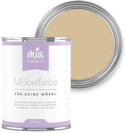 miafarben Möbelfarbe ohne Schleifen matt 750 ml (Mias Sandkorn) | Hochdeckend auf Holz, Metall & Kunststoff – matter Möbellack für Schrank, Kommode & Küche, wasserbasiert