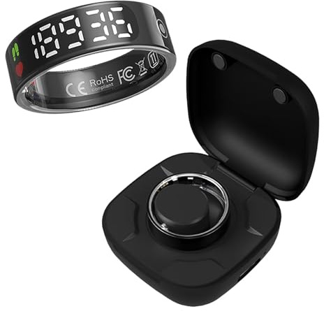 findtime Smart Ring mit Display Smartring Herren Damen Fitness Ring Tracker Android IOS Fitnessring Smarter Ring Schlaf Pulsmesser Schrittzähler Schwarz Gold Silber Aktivitätstracker