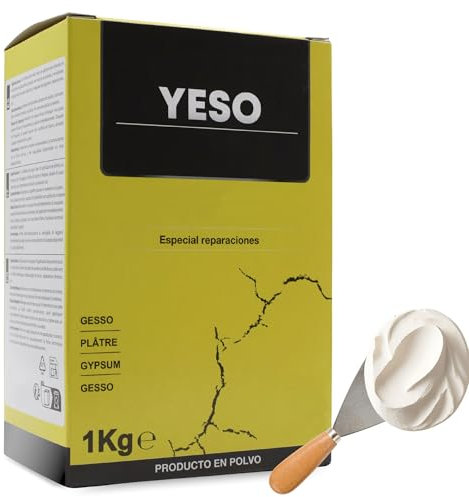 TECHZOCO Yeso en polvo, Pasta para reparar, Producto en polvo, Ideal para reparar grietas y pequeños agujeros, Modo de preparación para diluir en agua, Color Blanco, Contiene 1 Kg