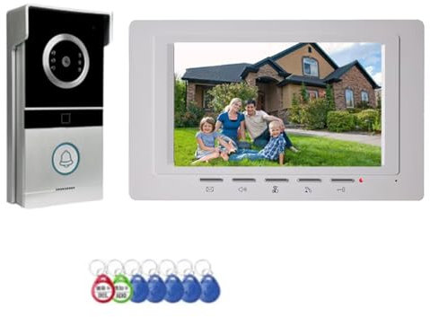 ANJIELO SMART Wired Video Intercom System, 7 Inches Video Doorbell Door Bell System,Night Vision,Support ID Card Unlocking,Two-Way Intercom,Monitoring,Video Door Doorbell Kit (1doorbell+1monitor)