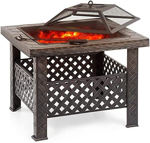 RUHEN BBQ-Grill für den Außenbereich, Feuerstelle im Freien mit BBQ-Grillregal, Metall-Gartenkamin, Terrassenfeuerstelle, Herd, Kohlenbecken, Außenkamin, BBQ-Grill, Schürhaken, Feuerstellen im Freien
