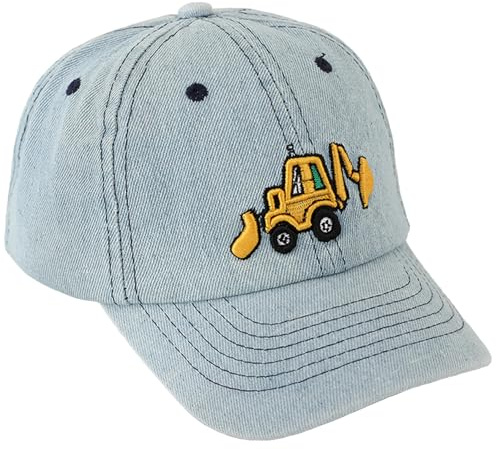 SEAUR Basecap barn grävmaskin denim keps pojkar flickor 3–8 år justerbar basebollkeps bomull basebollkeps småbarn Cappy Cap 52–54 cm, Ljusblå, one size