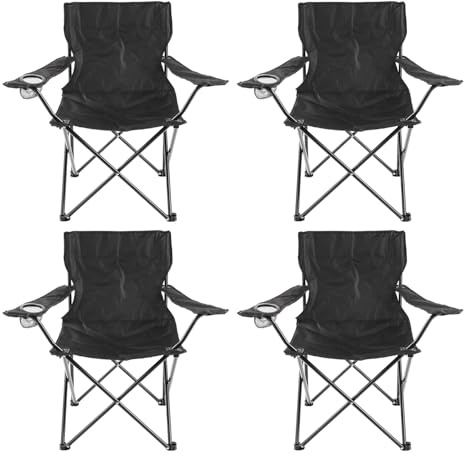 Daniel James Folding Camping Chair - Fold Up Camping Chair with Cup Holder & Carry Bag - Lightweight, Comfortable & Durable for Travel, Picnic & Beach - Black, 1, 2, 4 or 6 Pack (4)