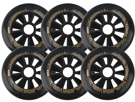 Inline-Skate-Ersatzräder für drinnen und draußen, 6 Stück, 90 mm/100 mm/110 mm, Inline-Skate-Rollen, 85 A, Rollschuh-Rad, Ersatzrolle (schwarz, 100 mm)