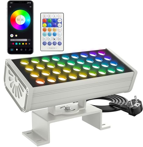 Yotivki RGB LED Strahler Außen Fluter – Smart 180W Farbwechsel Flutlichtstrahler mit App-Steuerung & Fernbedienung, RGBCW 2700K-6500K dimmbar, IP65 wasserdicht Außenstrahler, Musik Sync, Timer