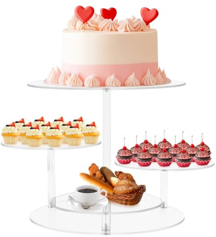 ohbien 4 Etagen Kuchen und Cupcake Ständer, Acryl Rund Tortenständer | Transparent für 8-12 Inch Kuchen, Muffins Macarons Donut Ständer für Geburtstag, Mottoparty, Teeparty, Weihnachten, Halloween