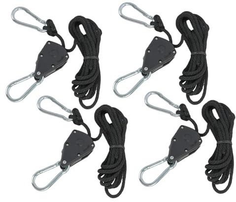 Set of 4 Adjustable Rope Tensioners- Tendeur de Corde, pour Fixation de Voile d'Ombre, Suspension, Transport de Charges, Corde à Cliquet Tendeur de Tente 1.8 m, Charge Maximale 68 kg, Noir