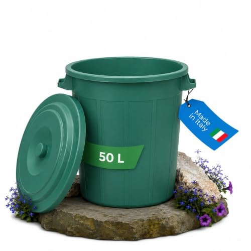 YourCasa Cubo de basura 50L - Cubo con tapa y cierre - Cubo con asas de transporte para jardín - Recipiente para alimentación o barril de lluvia pequeño - Cubo de agua o de residuos - Cubo universal