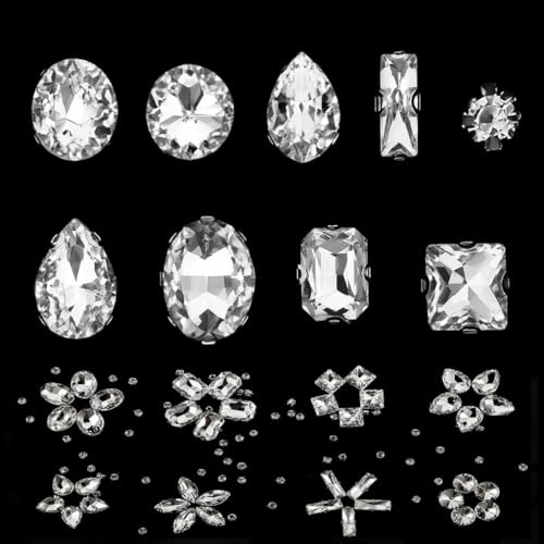 240 Stück Strasssteine Zum Aufnähen, Strasssteine zum Aufbügeln, Silber Glass Rhinestones mit Krallen ​für DIY-Bastelkleidung, Hochzeitskleid, Kleidungs, Schuhe, Taschen, Basteln (Silber, Mischgröße)