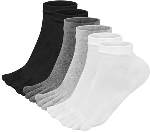 Soleeya 6 Pares Calcetines Dedos Hombre Deportes de Algodón 39-44, Calcetines Tobilleros para Correr de Cinco Dedos Unisex (4 colores)