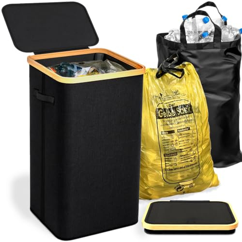 ARCYN Gelber Sack Ständer Stabil mit Deckel – Müllsackständer & Müllständer 70-120L, Gelber Sack Halter, Mülleimer Behälter, Ständer für Gelben Sack, Pfandflaschen Sammelbehälter & Leergut Sammler
