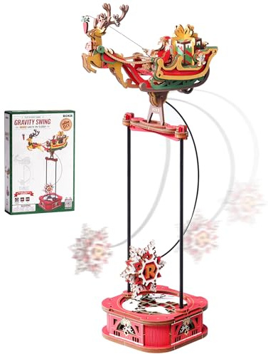 ROKR Maquette en Bois a Construire Santa's Sleigh Ride pour Adultes, Série 3D Puzzle Swing Gravity, Ornement Décoratif Vintage, Jeu Éducatif STEM Cadeau de Noël pour Adultes et Enfants, MCD05