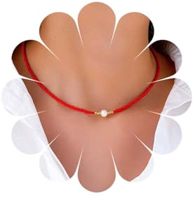 Inateannal Boho Pequeño Collar De Cuentas De Semillas Collar De Gargantilla De Cuentas Pequeñas Collares De Perlas Colgante Collares Arroz Rojo Collar De Joyas Para Las Mujeres