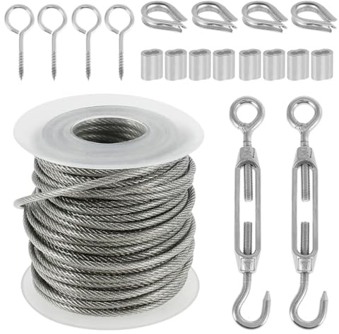 Cable Acier Gainé, Cable Inox Câble métallique en acier inoxydable for garde-corps de balcon, d'escalier, jardin extérieur, clôture ferme, système terrasse 15/30 m(30M)