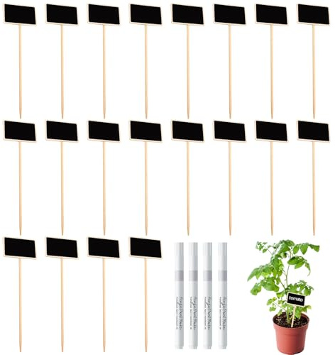 Wooden Plant Labels T-Type, 20PCS Plant Labels, 4pcs Marking Pen | Chalkboard Garden Plants Marker, T-Shaped Plant Labels for Outdoor Indoor Plants Potted Seed Vegetables Labels (24.5×7.5cm)