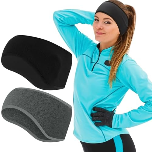 Sport Stirnband für Damen und Herren,2 Stück Winter Headband Ohrenwärmer,Elastische Thermal Stirnbänder als Ohrenschützer zum Joggen,Laufen,Wandern,Radfahren,Motorradfahren(Frühling/Herbst/Winter)