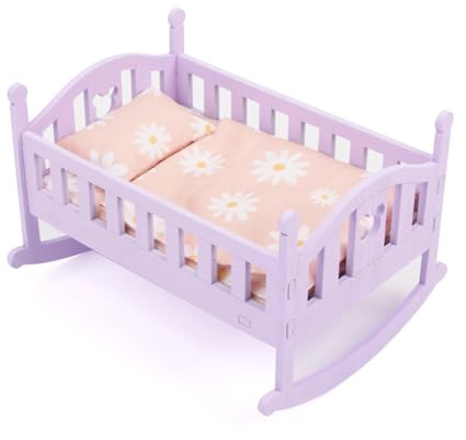 Jorzer Berceau de poupée, Ensemble de lit poupée en Bois, lit à Amplitude, Berceau avec Ensemble literie pour Enfants, Jouets Jeu, Violet