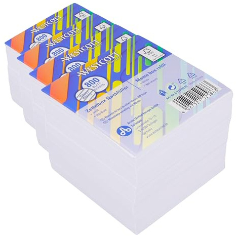 Westcott Bloc de notas blanco, 800 hojas, paquete de recambio | Hojas blancas de 9 x 9 cm | Paquete de recambio para caja dispensadora | Papel con certificación FSC, 80 g/m² | E-1733199 00