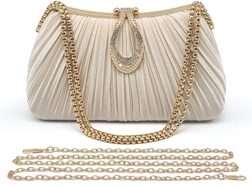 Pahajim Bolso Clutch de Fiesta Elegante Cartera de Mano Mujer Bolso Invitada Boda de Pedreria para Noche Ceremonia Banquete (Oro)