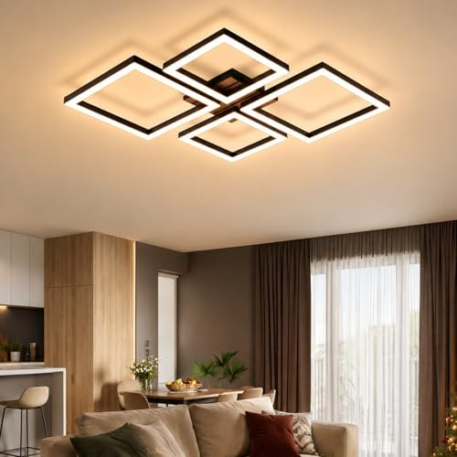 ZMH LED Deckenleuchte Wohnzimmer Deckenlampe 66CM Schwarz Wohnzimmerlampe | Modern Design Schlafzimmer 3000K Warmweiß Schlafzimmerlampe in Holzoptik Deckenbeleuchtung für Küche Esszimmer Arbeitszimmer