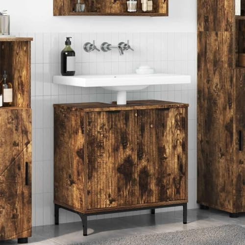 kithwjll Mobile lavabo in rovere affumicato, 60,5 x 33,5 x 61 cm, in legno MDF, moderno, vintage, salvaspazio, con maniglie in metallo e montaggio a parete, per WC degli ospiti