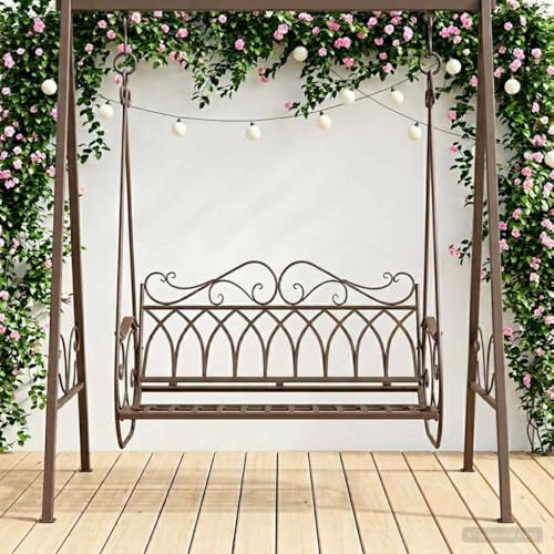 Mangloder Banc à bascule en acier marron vieilli - 112 x 60 x 126,5 cm - Balançoire de jardin Hollywood - Résistant aux intempéries - 200 kg