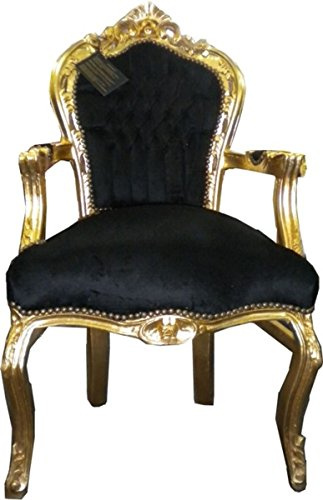Casa Padrino Barock Esszimmerstuhl Schwarz/Gold mit Armlehnen - Möbel Antik Stil