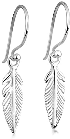 Elli örhängen damer öronhängare fjäder boho i 925 sterlingsilver, Silver, utan sten